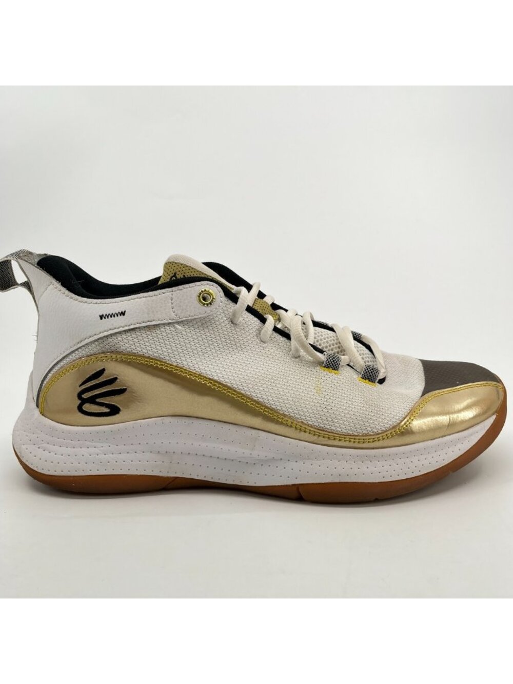 Under Armour Curry 3Z5 Mens Size 10 White Gold Black Basketball Shoes Sneakers